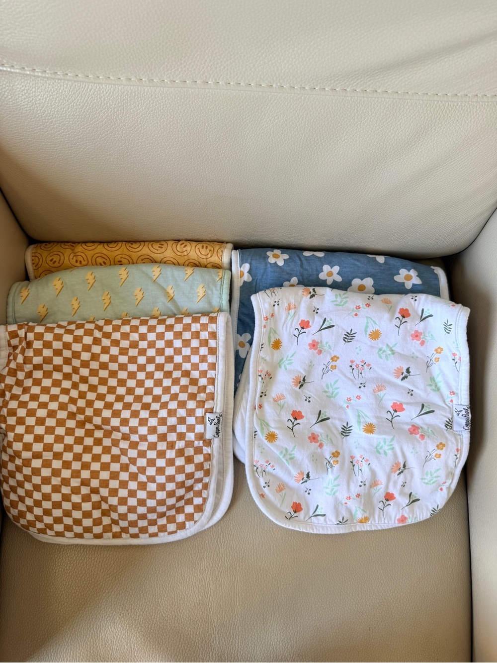 Copper pearl burp cloths